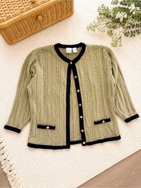 VTG 90s Hastings & Smith Plus Women’s Cable-Knit Cardigan Gold Buttons 1X
